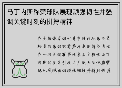 马丁内斯称赞球队展现顽强韧性并强调关键时刻的拼搏精神